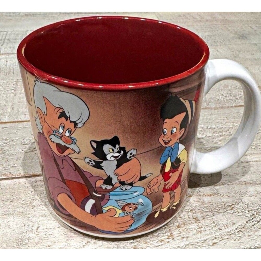 Vintage Disney Pinocchio Mug 1990s Geppetto Figaro CRACKED Japan